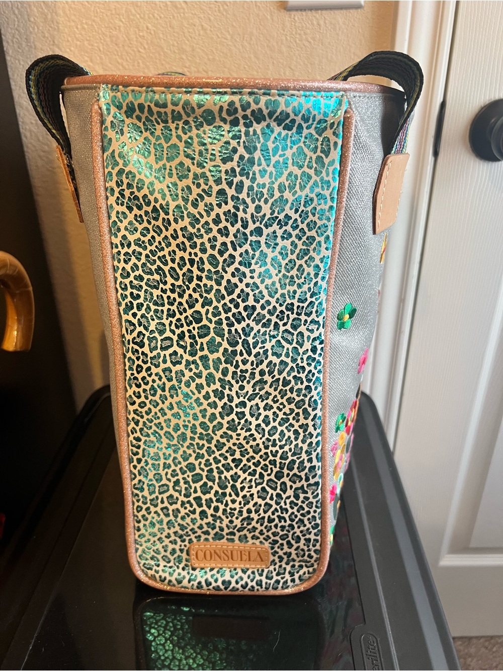 Consuela Silver Metallic Floral Embroidered Tote with Multicolor Accents - Picture 5 of 9